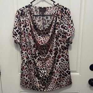 Dana Buchman Multicolor Leopard Print Cowl Neck Blouse